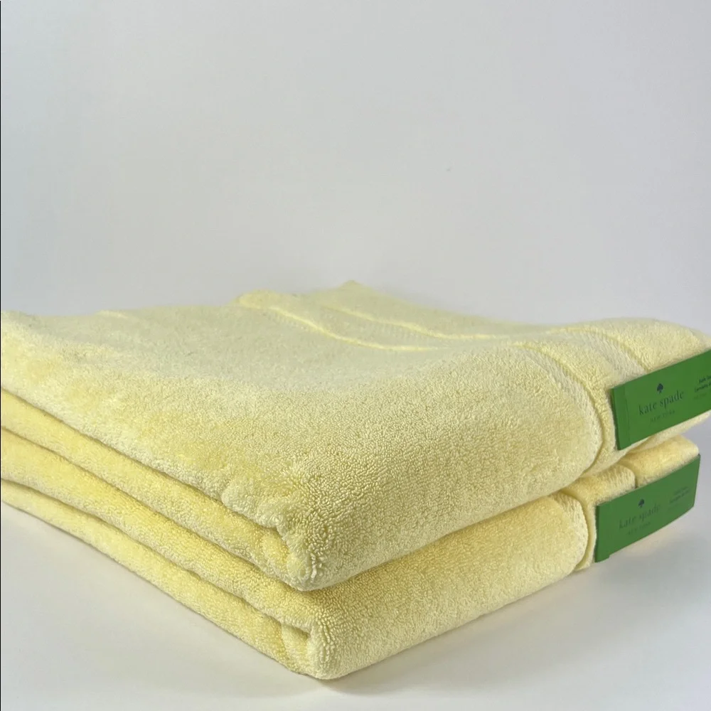 Kate Spade Soft Yellow Bath Towels Plush 100% Cotton Zero Twist Set of 2 NEW